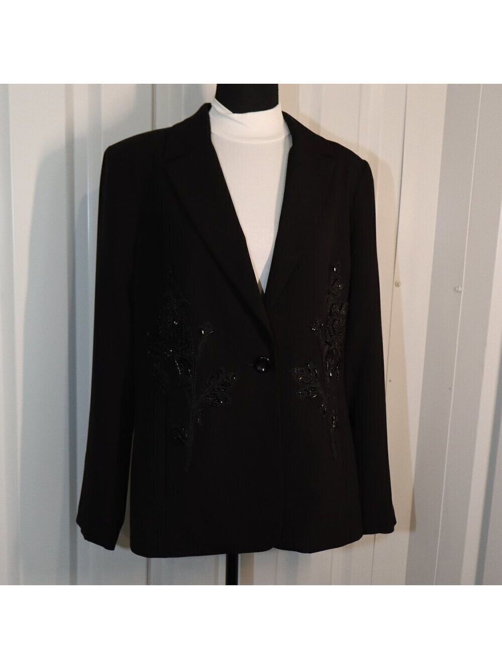 Susan Graver Womens Beaded Applique Black Suit Jacket Size 10 NWT Office Career